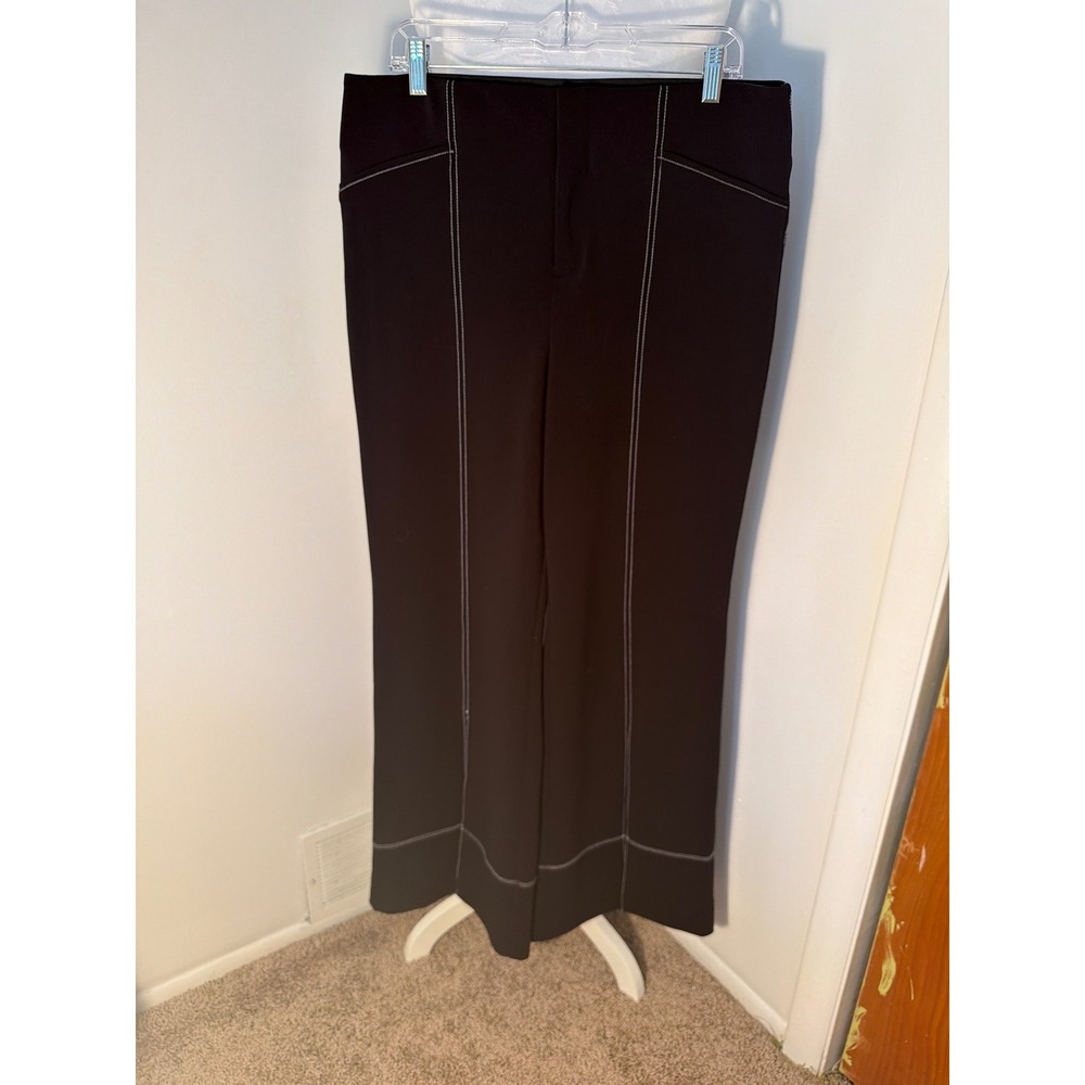 INC International Concepts Womens Black Contrast Stitch Flare Slit Pants Size 16